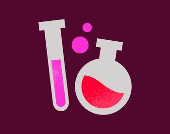 A icon showing test tunbes on a dark red background