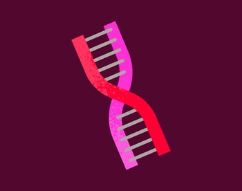 An icon of a double helix on a dark red background