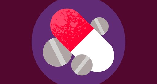 A icon showing tablets on a dark red background