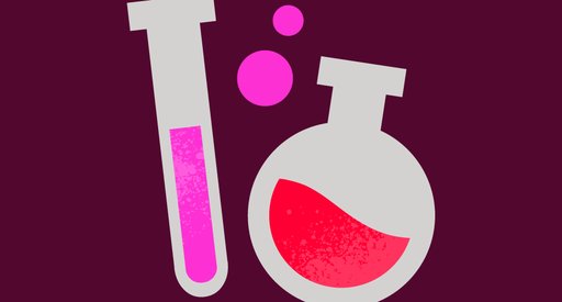 A icon showing test tunbes on a dark red background