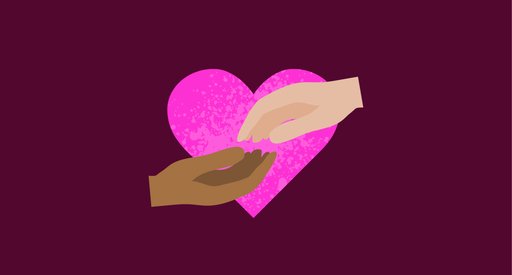 Hands joining over heart icon