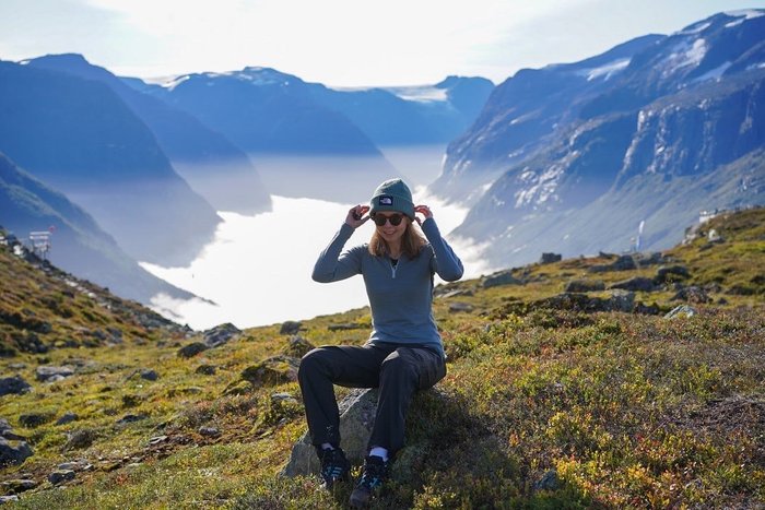 Rachael at the top of a mountain