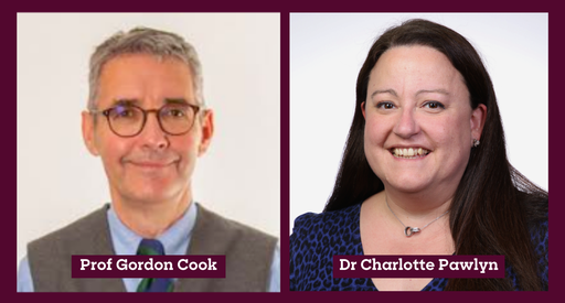Headshots of a man and woman side by side smiling. The man has grey hair and glasses and the woman brown hair.