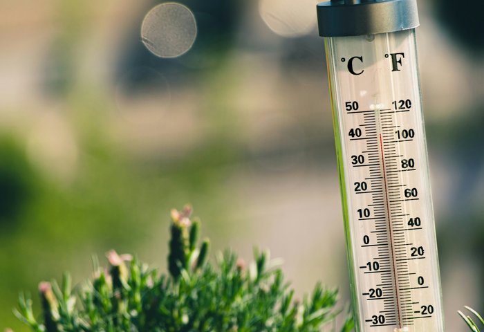 A thermometer rises on a hot day