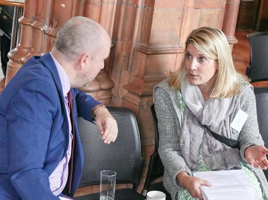 Helen Allen talking to an MS