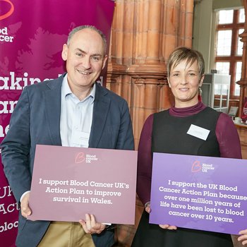 Dr Steve Knapper and Emma-Williams at a public launch of the Blood Cancer Action Plan