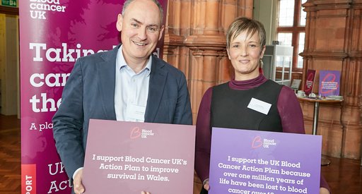 Dr Steve Knapper and Emma-Williams at a public launch of the Blood Cancer Action Plan