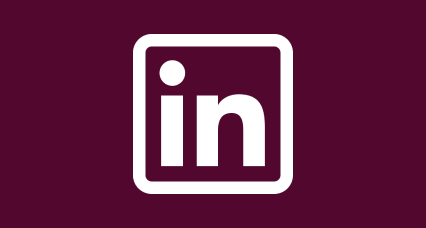 LinkedIn logo white on a maroon background