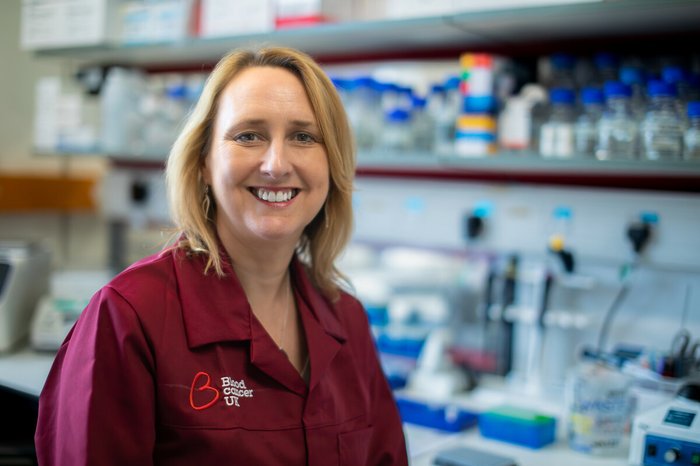 Michelle, conducting research at Blood Cancer UK.