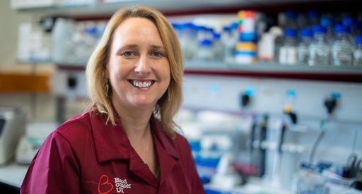 Professor Michelle West in a Blood Cancer UK lab coat