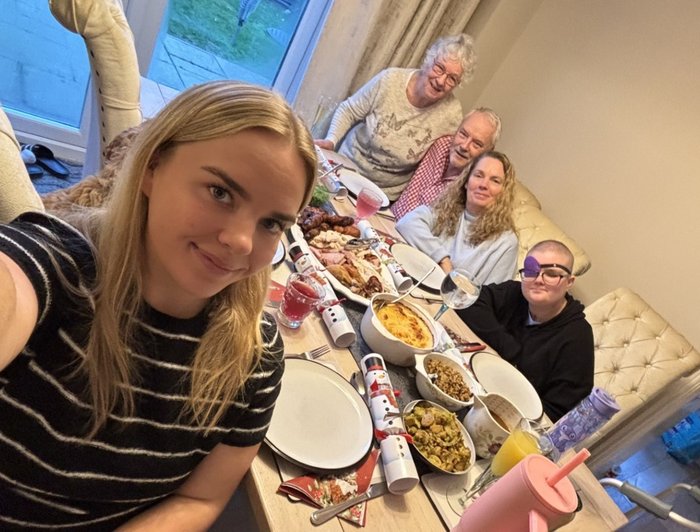 Katie, Sophie and their family celebrating Christmas