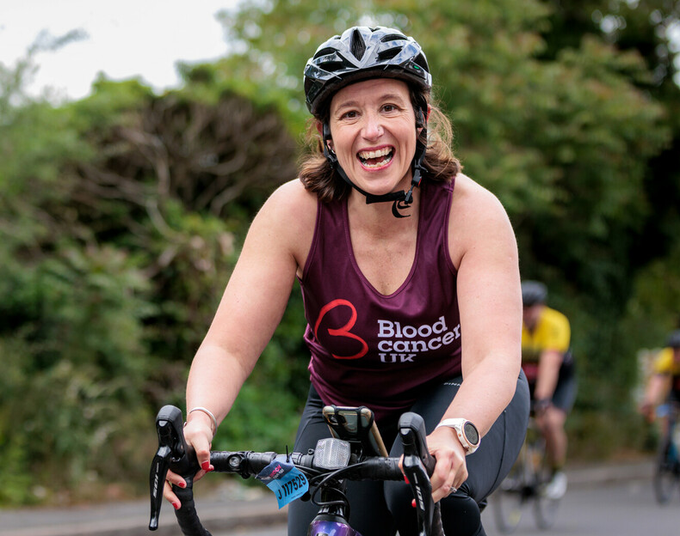 Cyclist wearing a Blood Cancer UK top