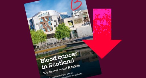 An image showing the cover of the  Blood Cancer UK Scottish Manifesto and a download arrow.
