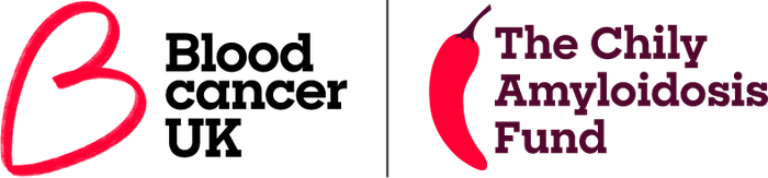 A logo made up of the Blood Cancer UK logo and the Chily Amyloidosis Fund logo