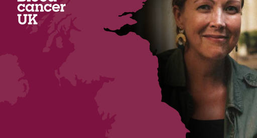 Image showing the cover of the UK Blood Cancer Action Plan. The cover is read with a photo of a smiling woman.