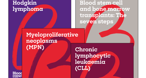 Covers of several Blood Cancer UK publications.