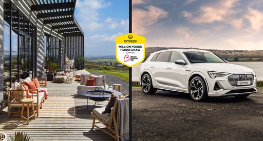 Two photos: a designer home in the Cornwall countryside, and an Audi e-tron S SUV car