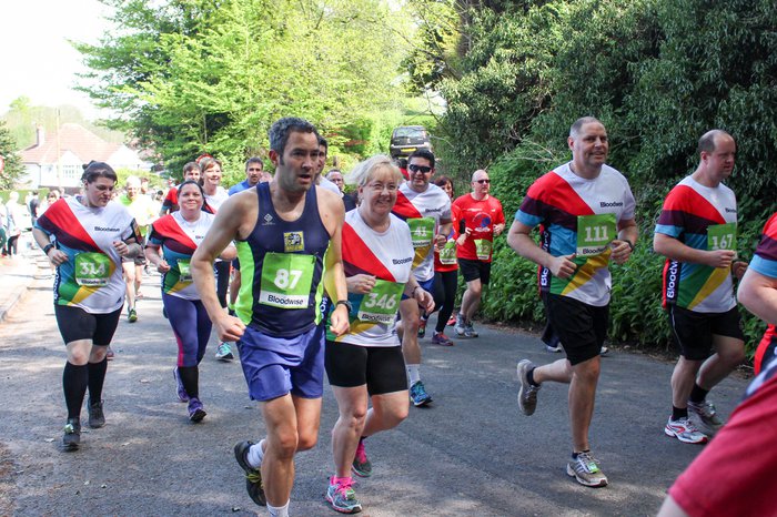 Runners at the Bromsgrove fun run in Bloodwise shirts