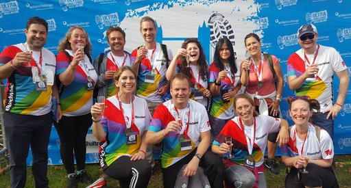 Participants at the Ultra Challenge pose in Bloodwise T-shirts